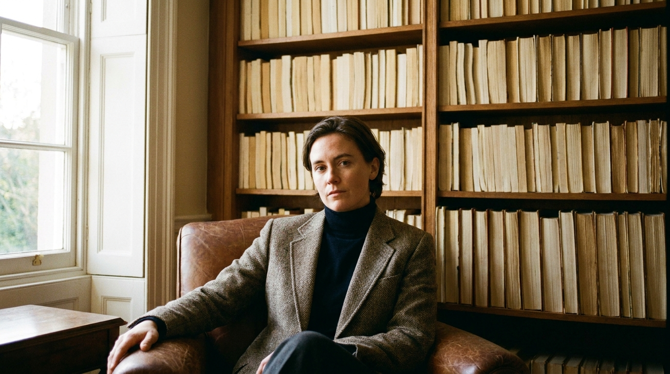 Senior researcher seated among credentials of questionable relevance